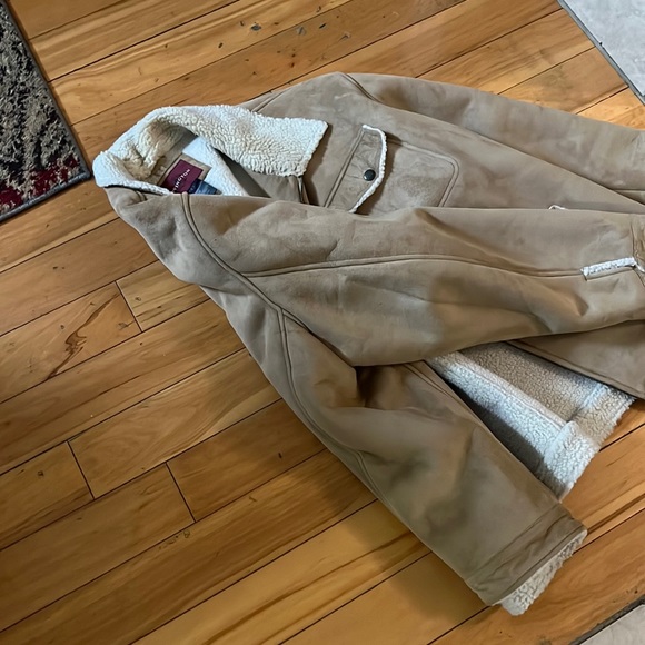 COVINGTON Camel Tan Faux Suede Shearling Jacket Coat NWOT - Picture 4 of 6